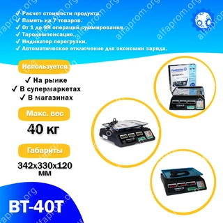 Торговые весы Foodatlas 40кг/2гр ВТ-40Т